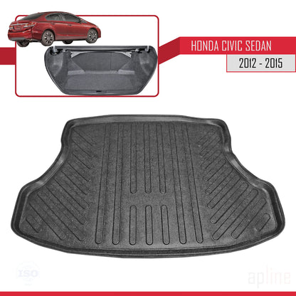 Compatible with Honda Civic 9 (FB) Sedan 2012-2015 Flexible Trunk Mats Cargo Liner Black