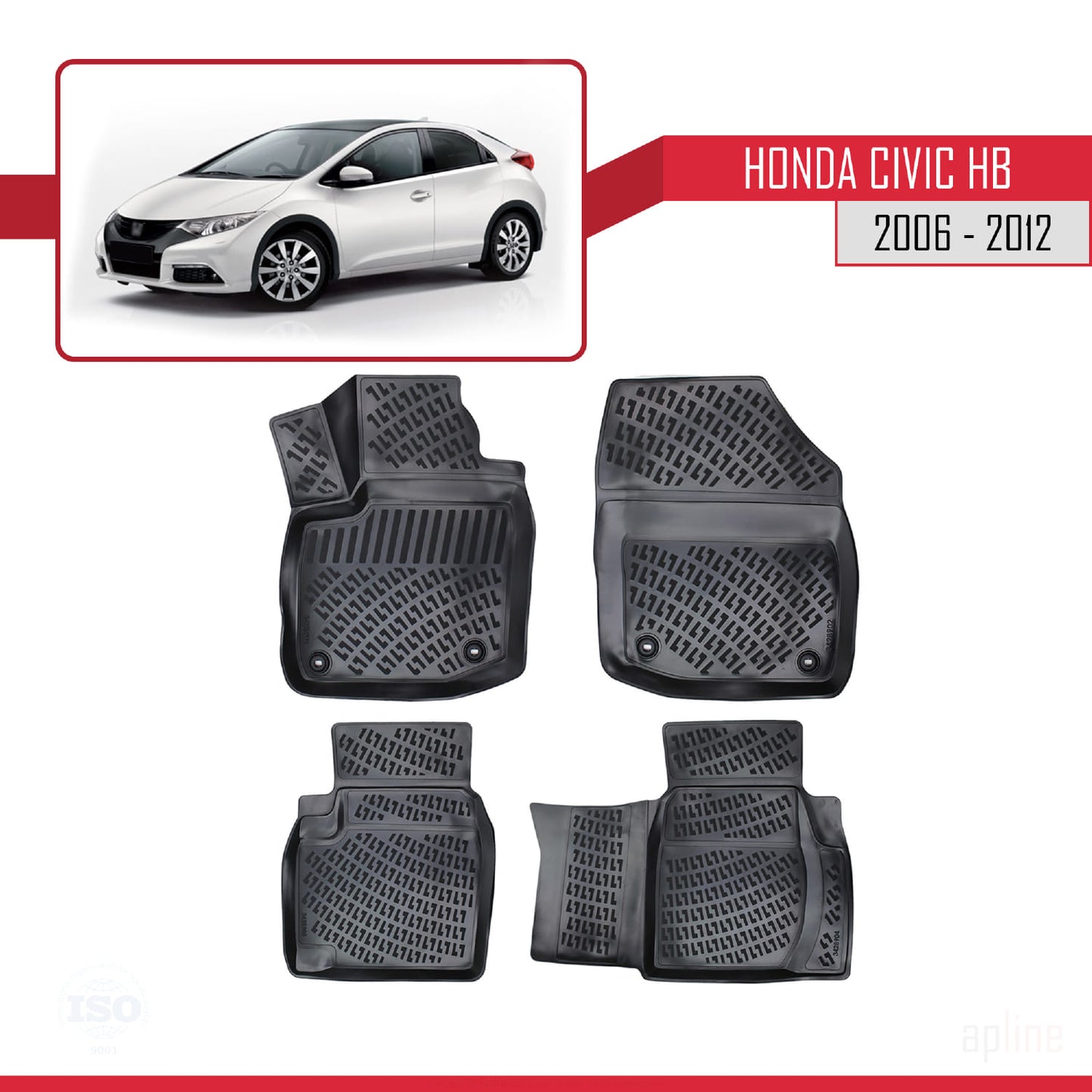 Tappetini auto neri compatibili con Honda Civic HB 2012-2015 4D