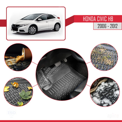 Tappetini auto neri compatibili con Honda Civic HB 2012-2015 4D