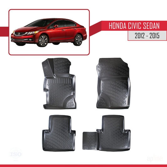 Compatibile con Honda Civic 9 (FB) Berlina 2012-2015 4D Tappeti in Gomma Nero
