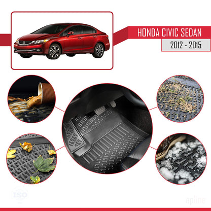 Tappetini auto neri compatibili con Honda Civic 9 (FB) Sedan 2012-2015 4D