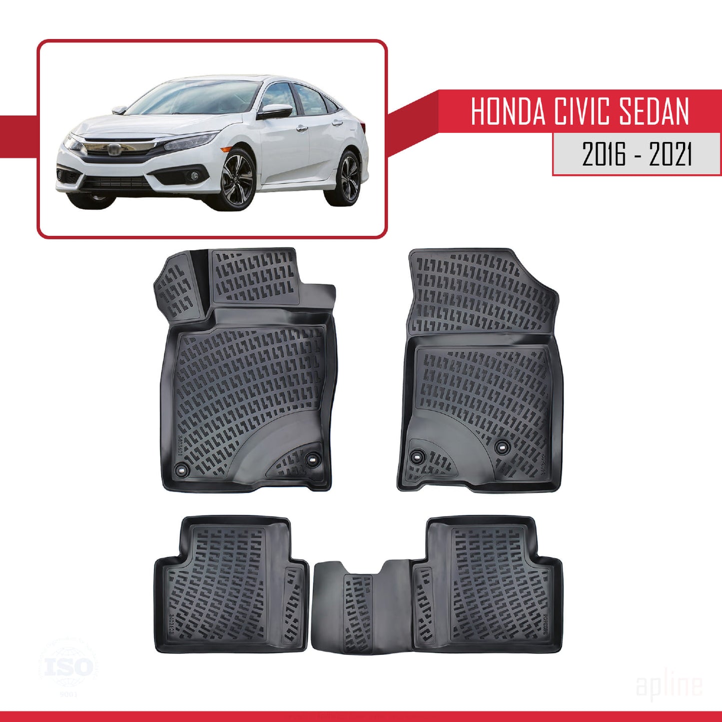 Tappetini auto neri compatibili con Honda Civic 10 (FC) Sedan 2016-2021 4D