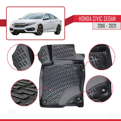 Tappetini auto neri compatibili con Honda Civic 10 (FC) Sedan 2016-2021 4D