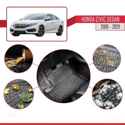 Tappetini auto neri compatibili con Honda Civic 10 (FC) Sedan 2016-2021 4D