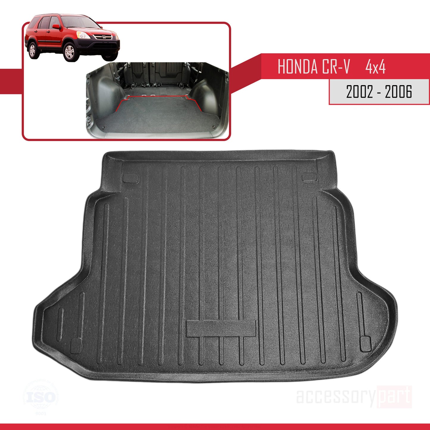 Compatibile con Honda CR-V 2 2002-2006 Tappetino flessibile per bagagliaio, nero