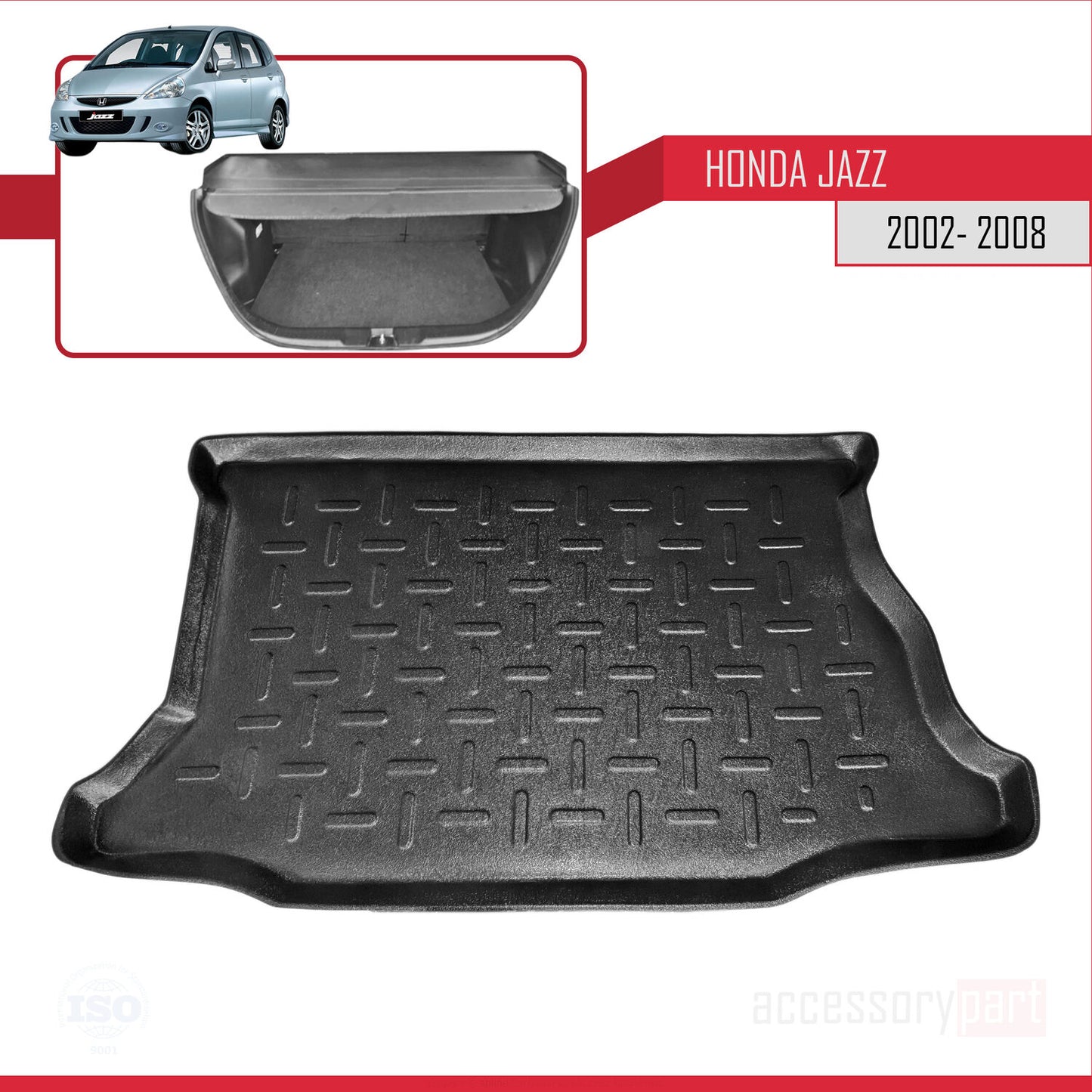Compatibile con Honda Jazz (GD) 2002-2008 Tappetino flessibile per bagagliaio, nero