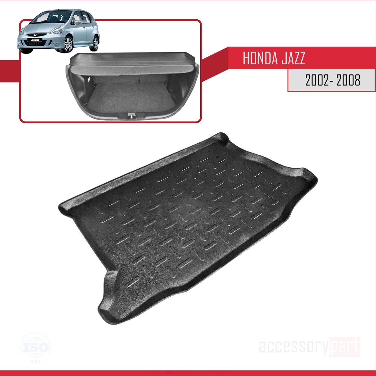 Compatibile con Honda Jazz (GD) 2002-2008 Tappetino flessibile per bagagliaio, nero