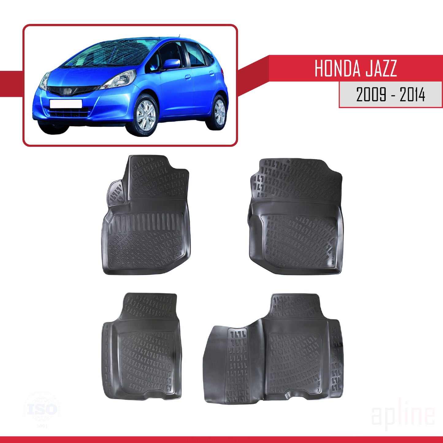 Compatibile con tappetini auto 4D Honda Jazz 2 (GE) 2009-2014 neri