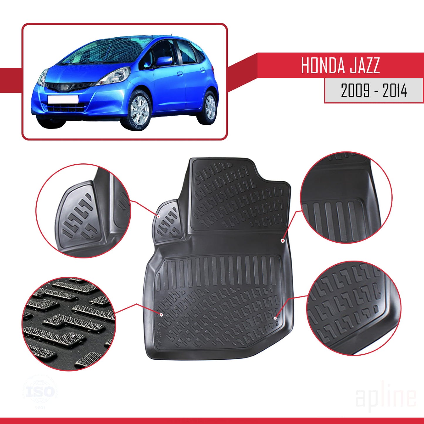 Compatibile con tappetini auto 4D Honda Jazz 2 (GE) 2009-2014 neri