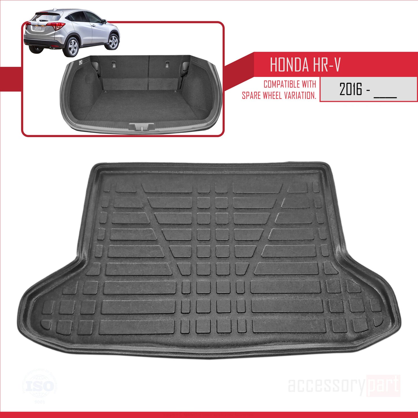 Compatibile con Honda HR-V 2 2015-2021 Tappetino flessibile per bagagliaio, nero
