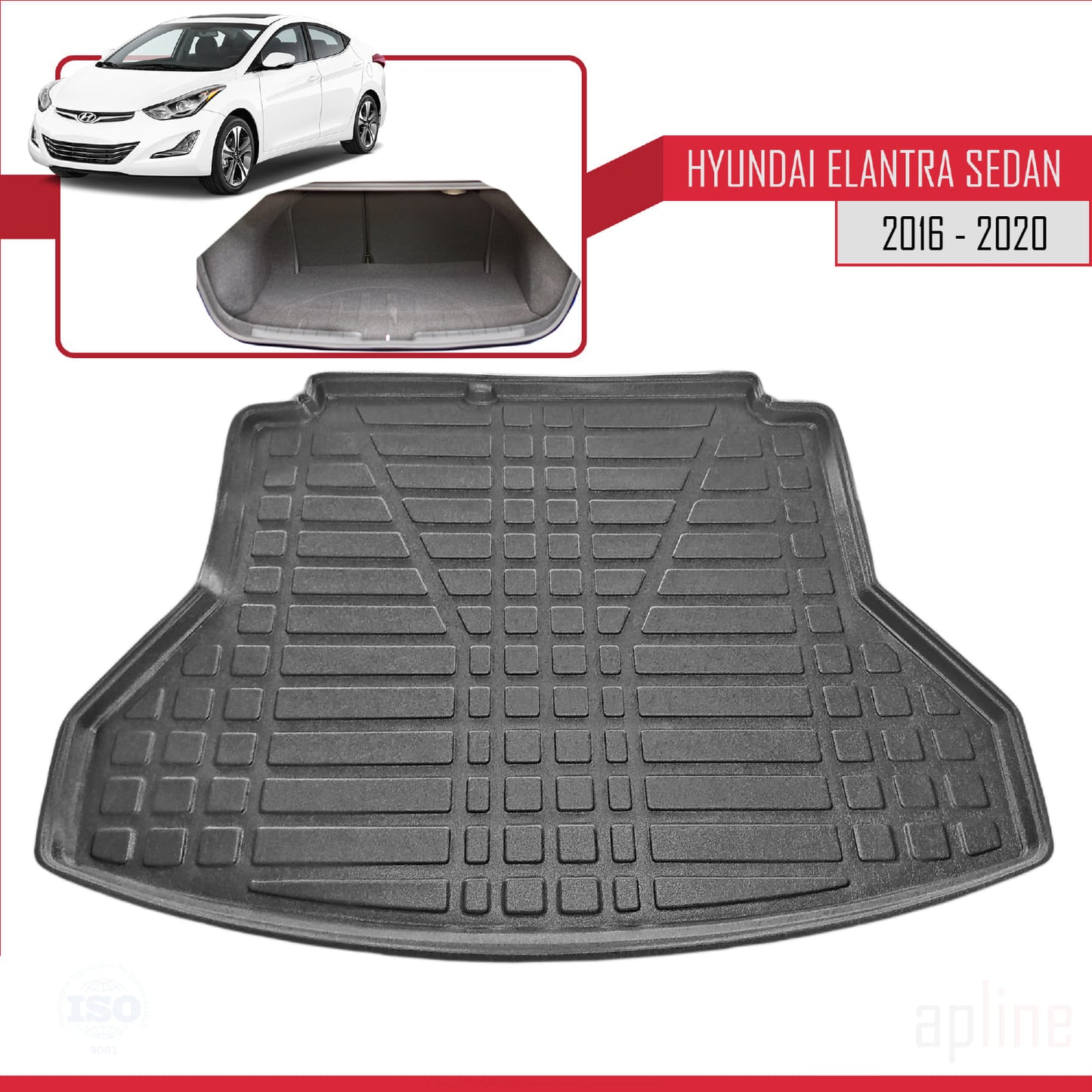 Compatibile con Hyundai Elantra 6 2016-2020 Tappetino flessibile per bagagliaio, piano di carico, nero