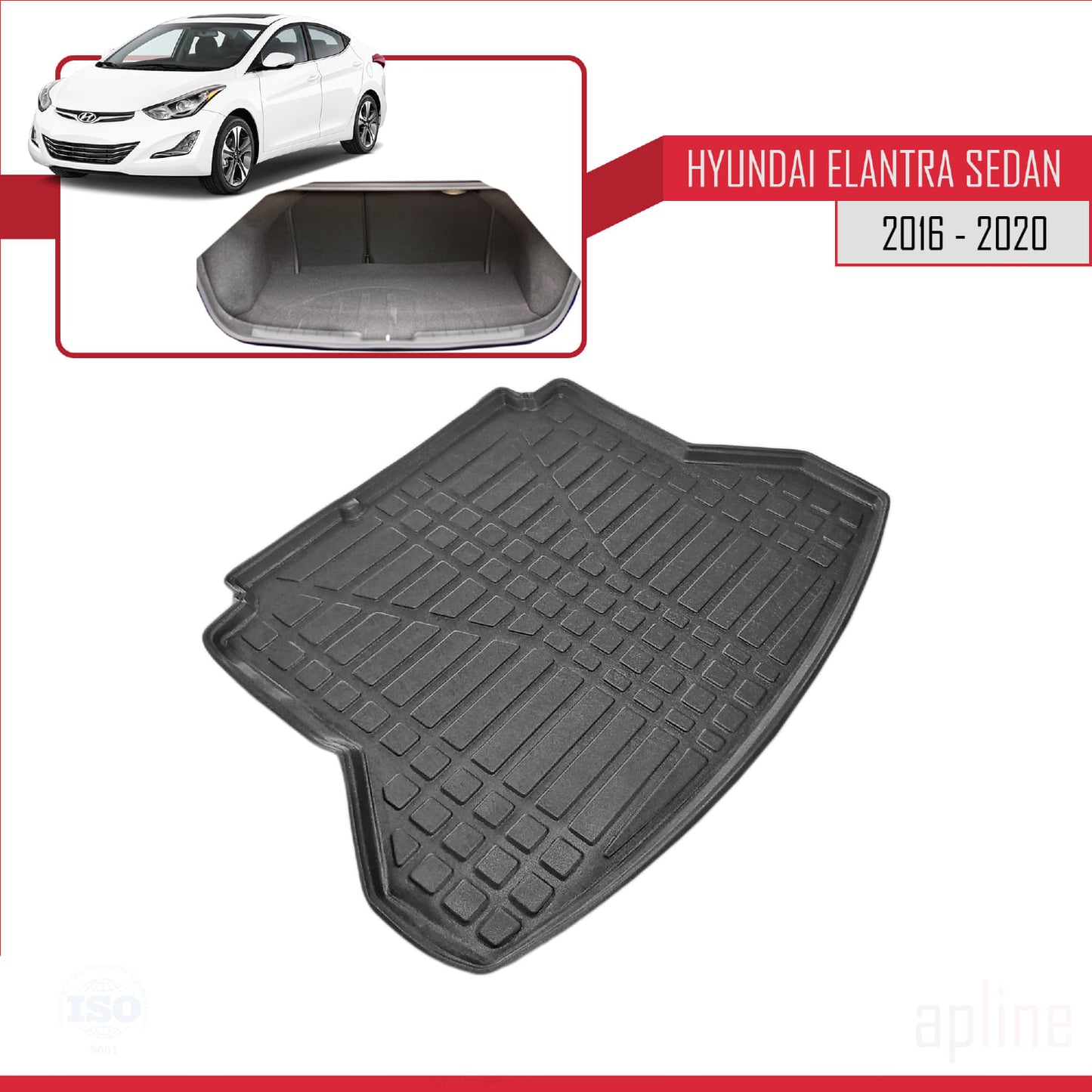 Compatibile con Hyundai Elantra 6 2016-2020 Tappetino flessibile per bagagliaio, piano di carico, nero