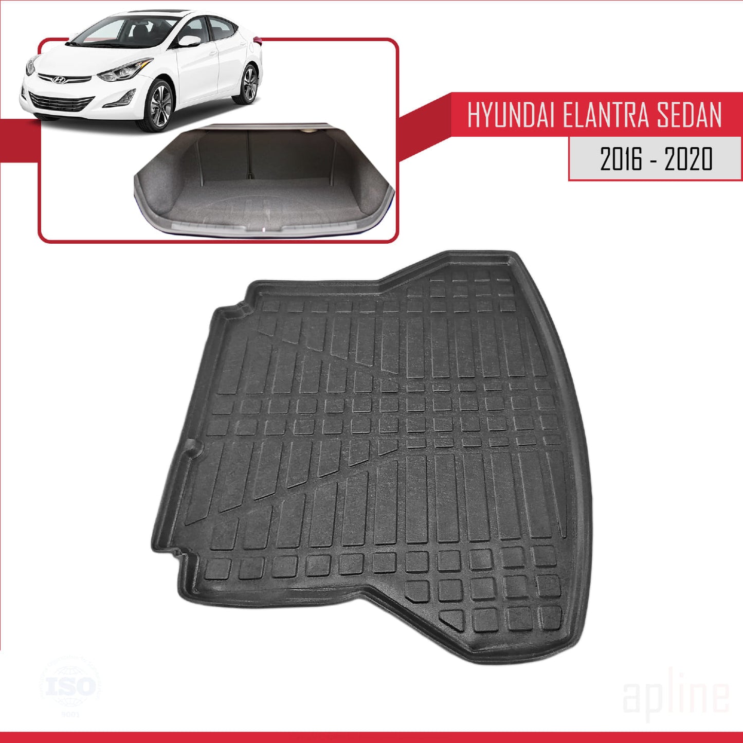 Compatibile con Hyundai Elantra 6 2016-2020 Tappetino flessibile per bagagliaio, piano di carico, nero