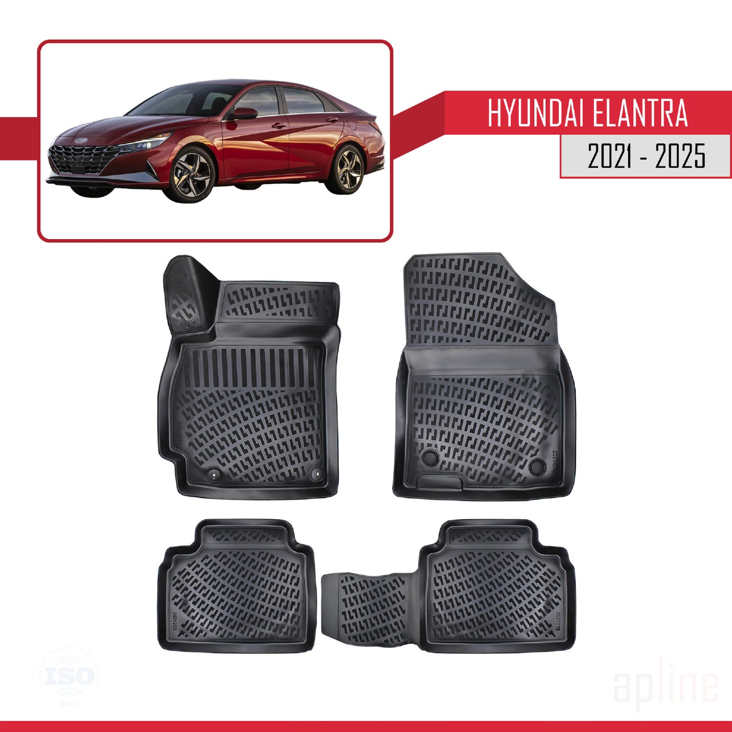 Tappetini auto compatibili con Hyundai Elantra 7 2021-2025 4D neri