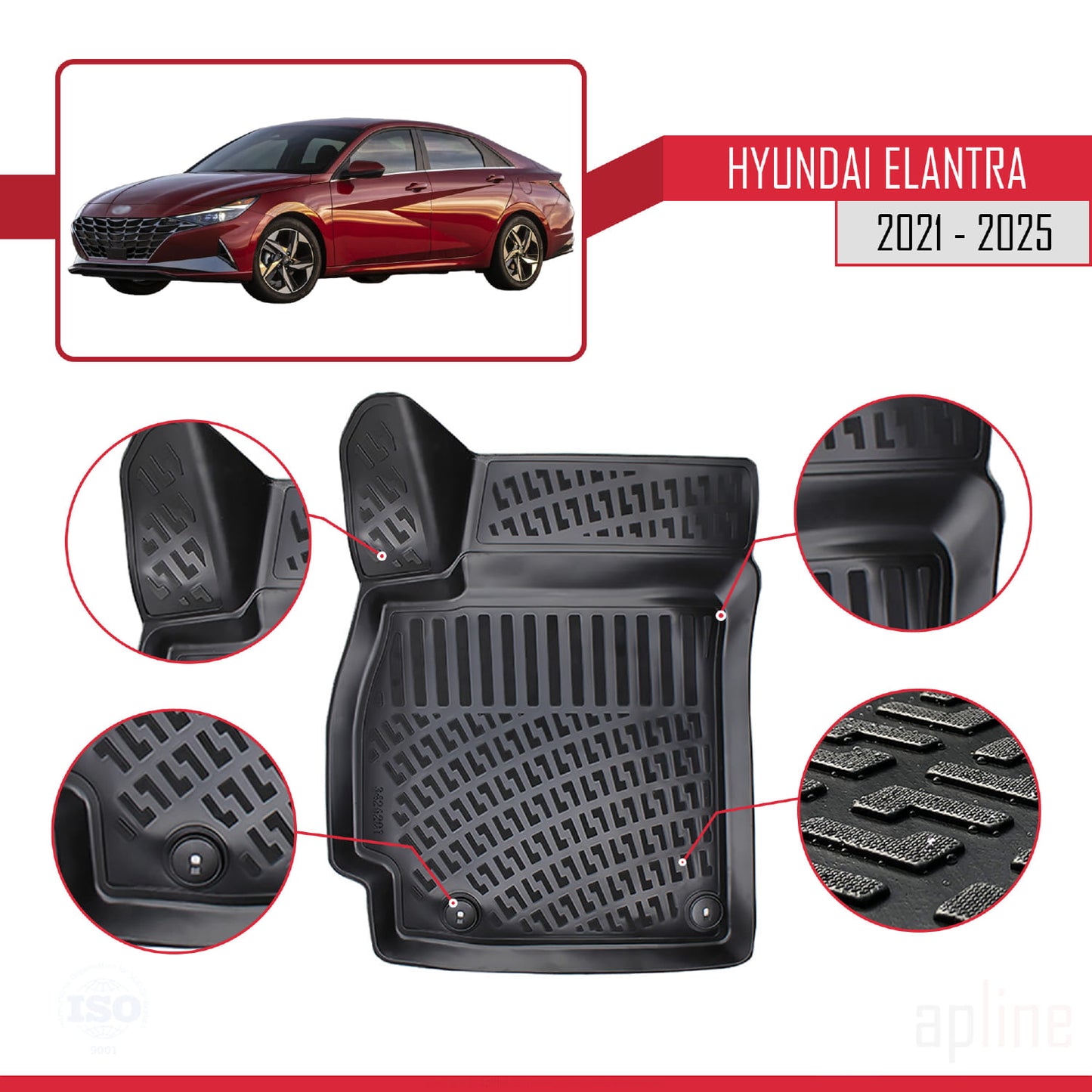 Tappetini auto compatibili con Hyundai Elantra 7 2021-2025 4D neri