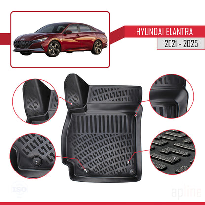 Tappetini auto compatibili con Hyundai Elantra 7 2021-2025 4D neri