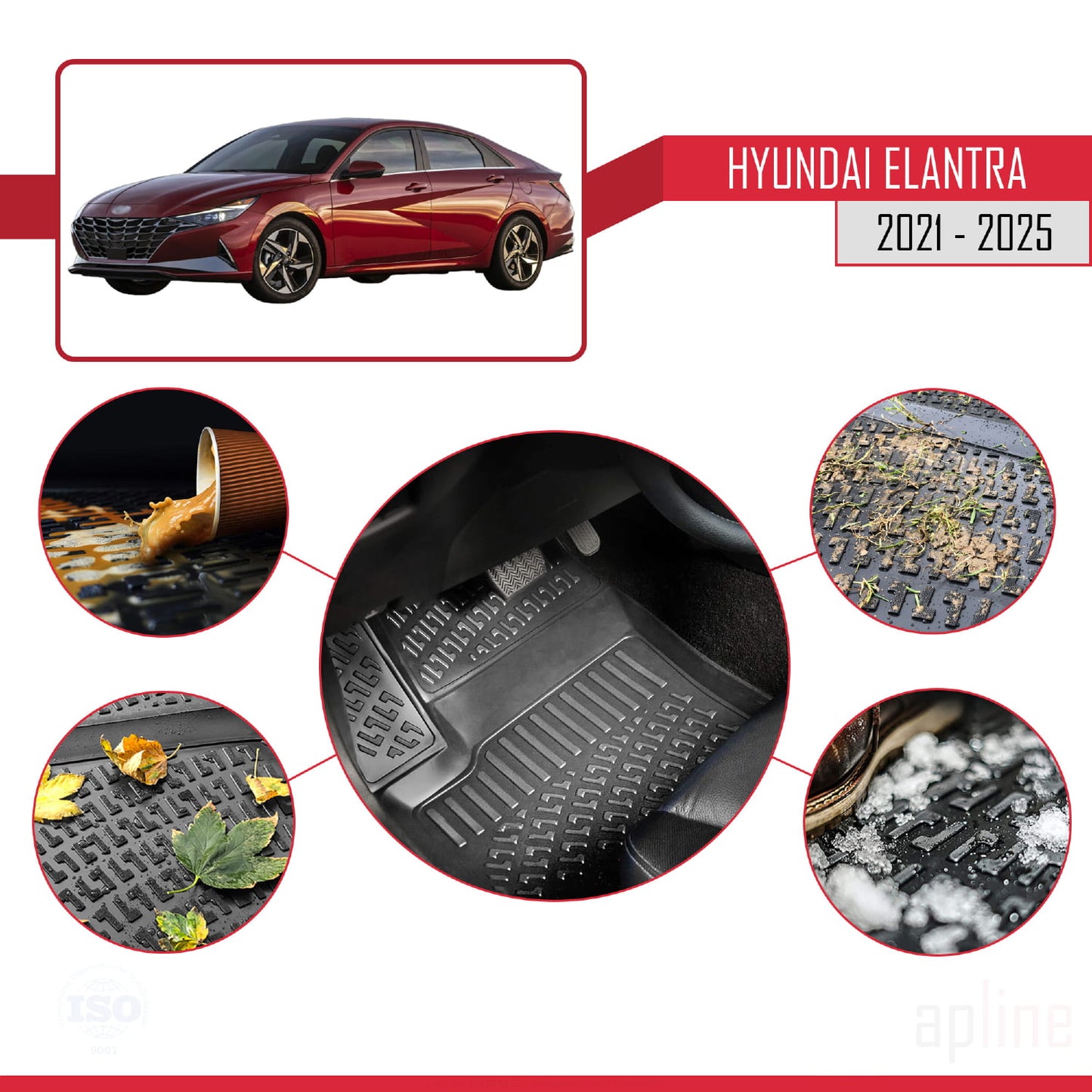 Tappetini auto compatibili con Hyundai Elantra 7 2021-2025 4D neri