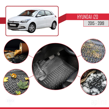 Compatibile con tappetini auto Hyundai i20 II (GB) 2015-2019 4D neri