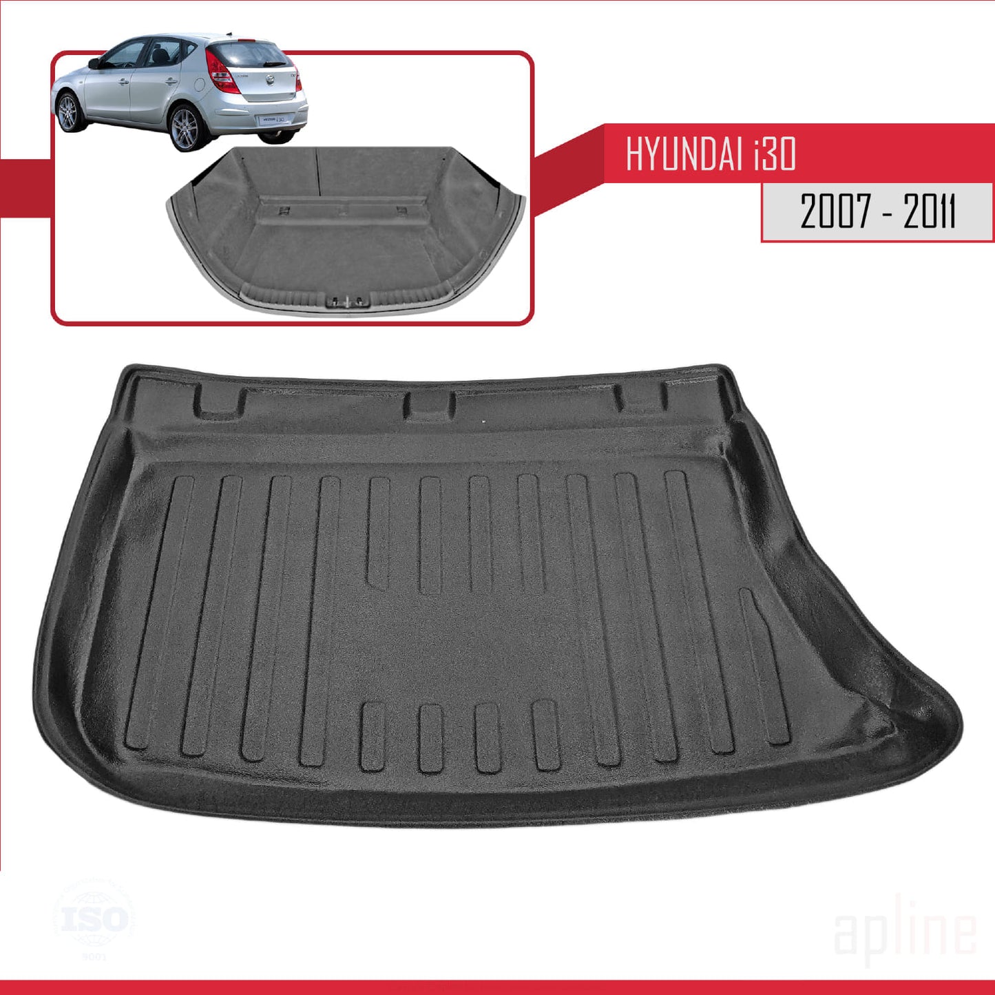 Compatibile con Hyundai i30 (FD) HB 2007-2011 Tappetino flessibile per bagagliaio, nero