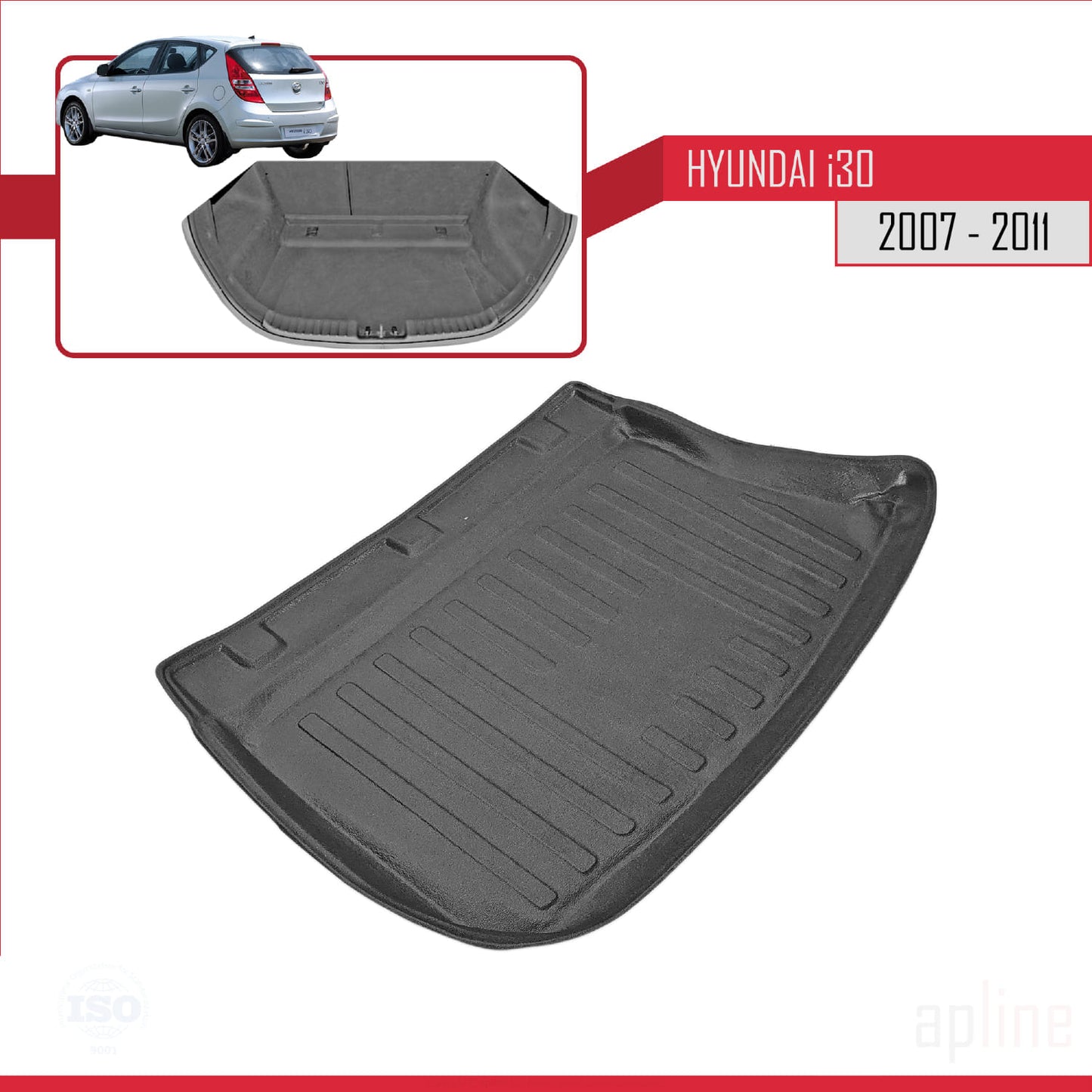 Compatibile con Hyundai i30 (FD) HB 2007-2011 Tappetino flessibile per bagagliaio, nero