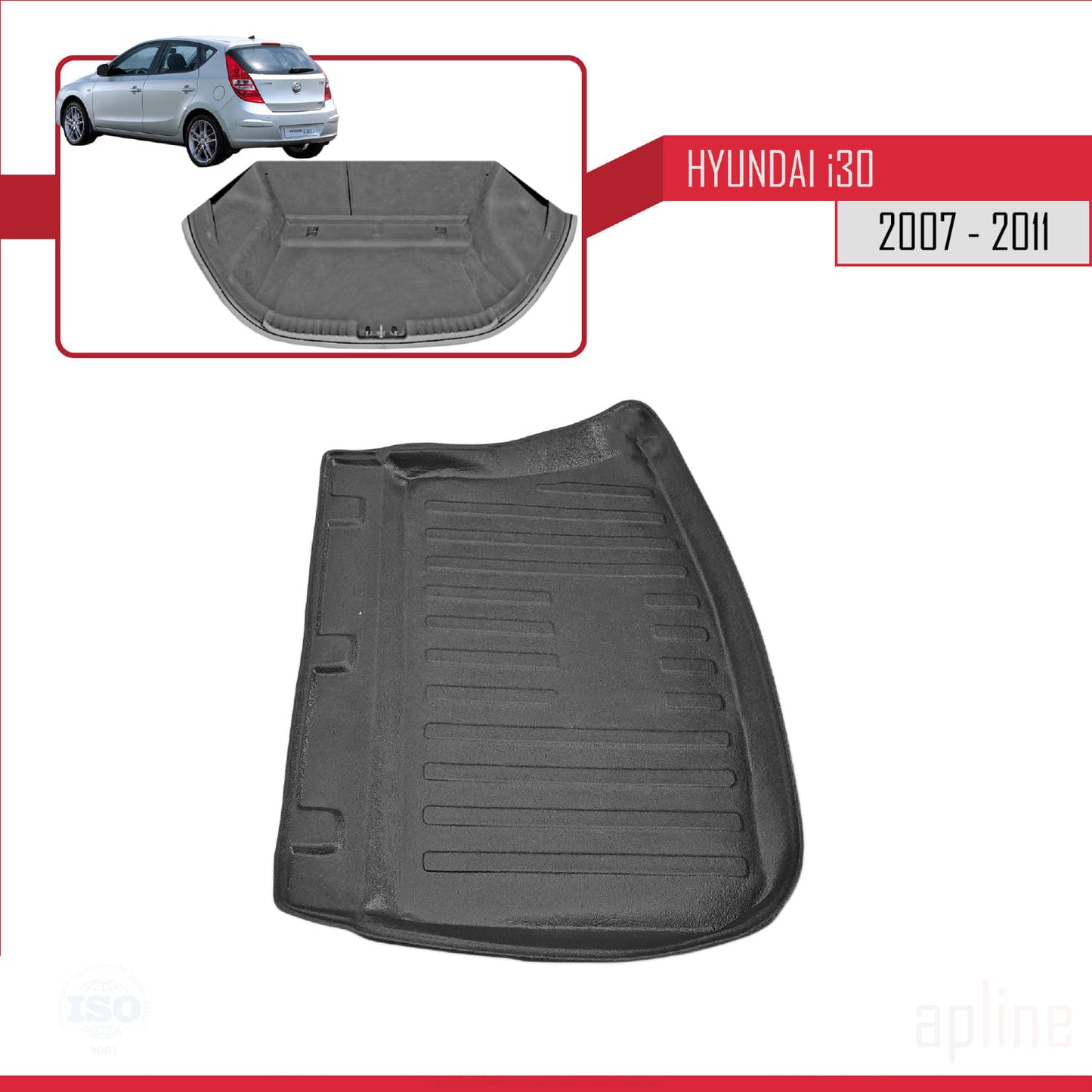 Compatibile con Hyundai i30 (FD) HB 2007-2011 Tappetino flessibile per bagagliaio, nero