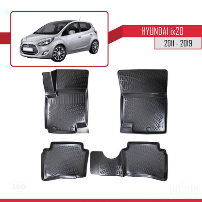 Compatibile con Hyundai ix20 (JC) 2011-2019 Tappetini auto 4D neri