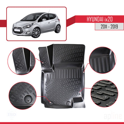 Compatibile con Hyundai ix20 (JC) 2011-2019 Tappetini auto 4D neri