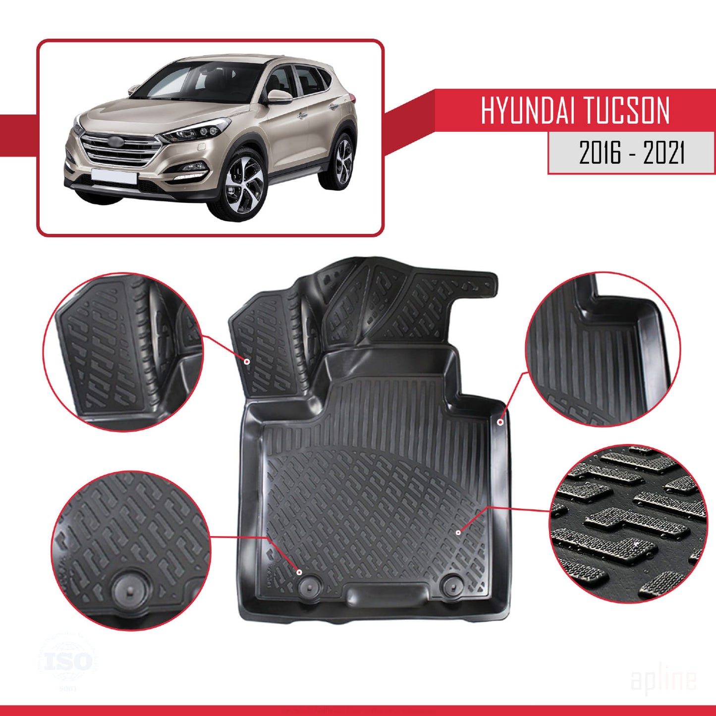 Tappetini auto compatibili con Hyundai Tucson 3 (TL) 2016-2021 4D neri