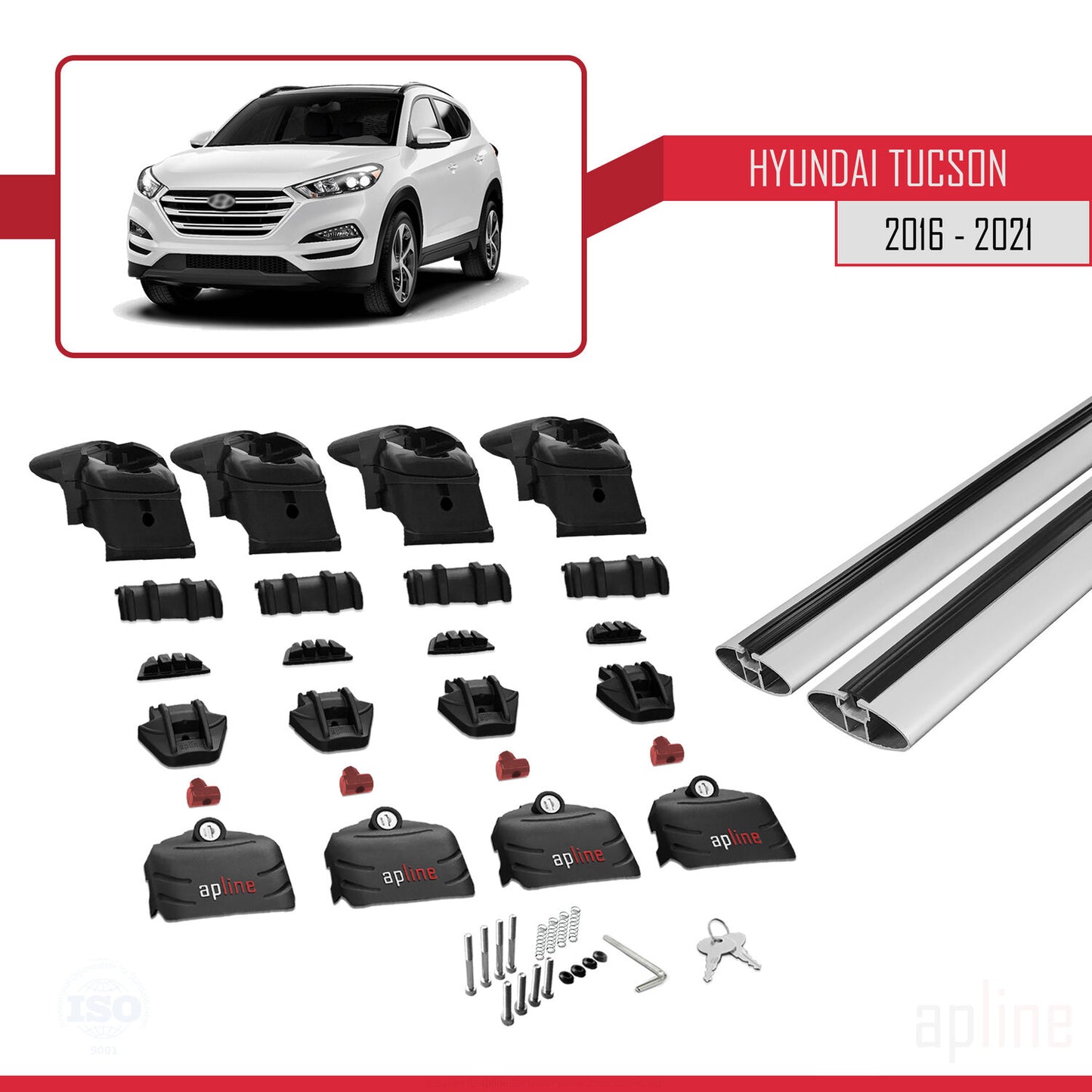 Compatibile con Hyundai Tucson 3 (TL) 2016-2021 ACE-2 Barre portatutto per auto Portapacchi in alluminio grigio 2 barre