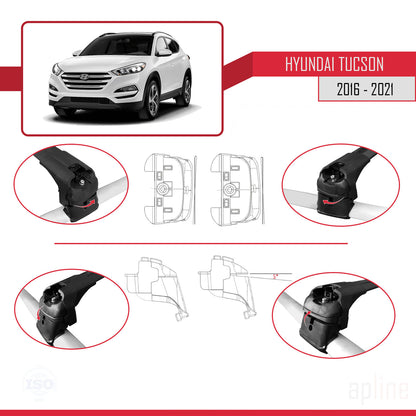 Compatibile con Hyundai Tucson 3 (TL) 2016-2021 ACE-2 Barre portatutto per auto Portapacchi in alluminio nero 2 barre