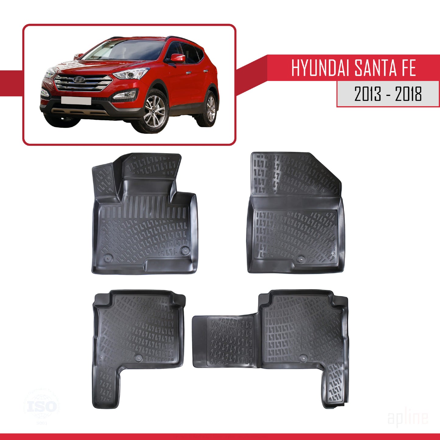 Tappetini auto compatibili con Hyundai Santa Fe 3 (DM) 2013-2018 4D neri