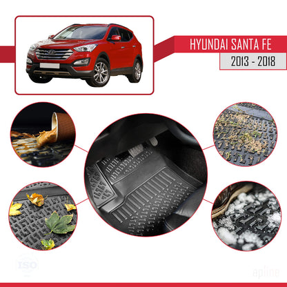 Tappetini auto compatibili con Hyundai Santa Fe 3 (DM) 2013-2018 4D neri