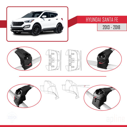 Compatibile con Hyundai Santa Fe 3 (DM) 2013-2018 ACE-2 Barre portatutto per auto Portapacchi in alluminio grigio 2 barre