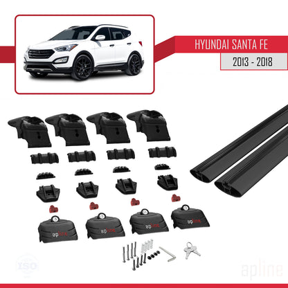 Compatibile con Hyundai Santa Fe 3 (DM) 2013-2018 ACE-2 Barre portatutto per auto Portapacchi in alluminio nero 2 barre