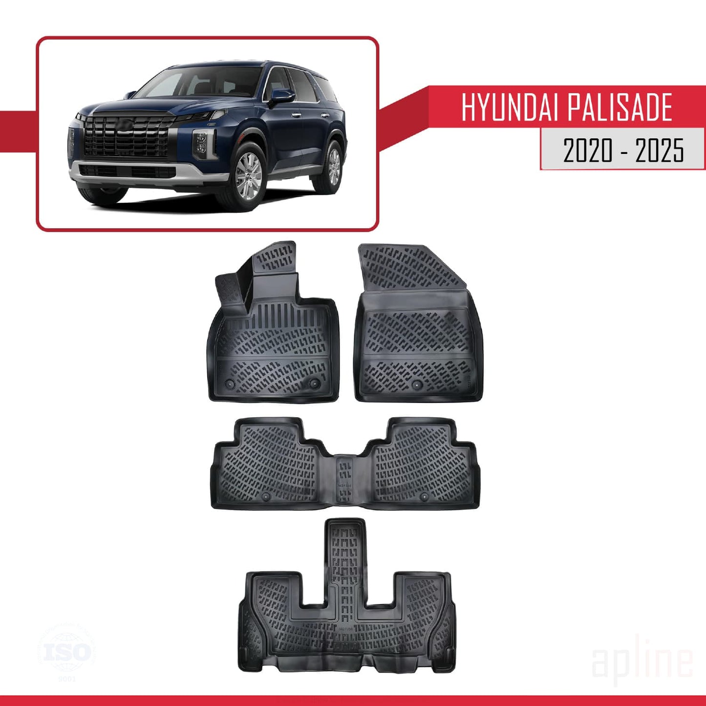 Tappetini auto compatibili con Hyundai Palisade (7 Koltuk) 2020-2025 4D neri