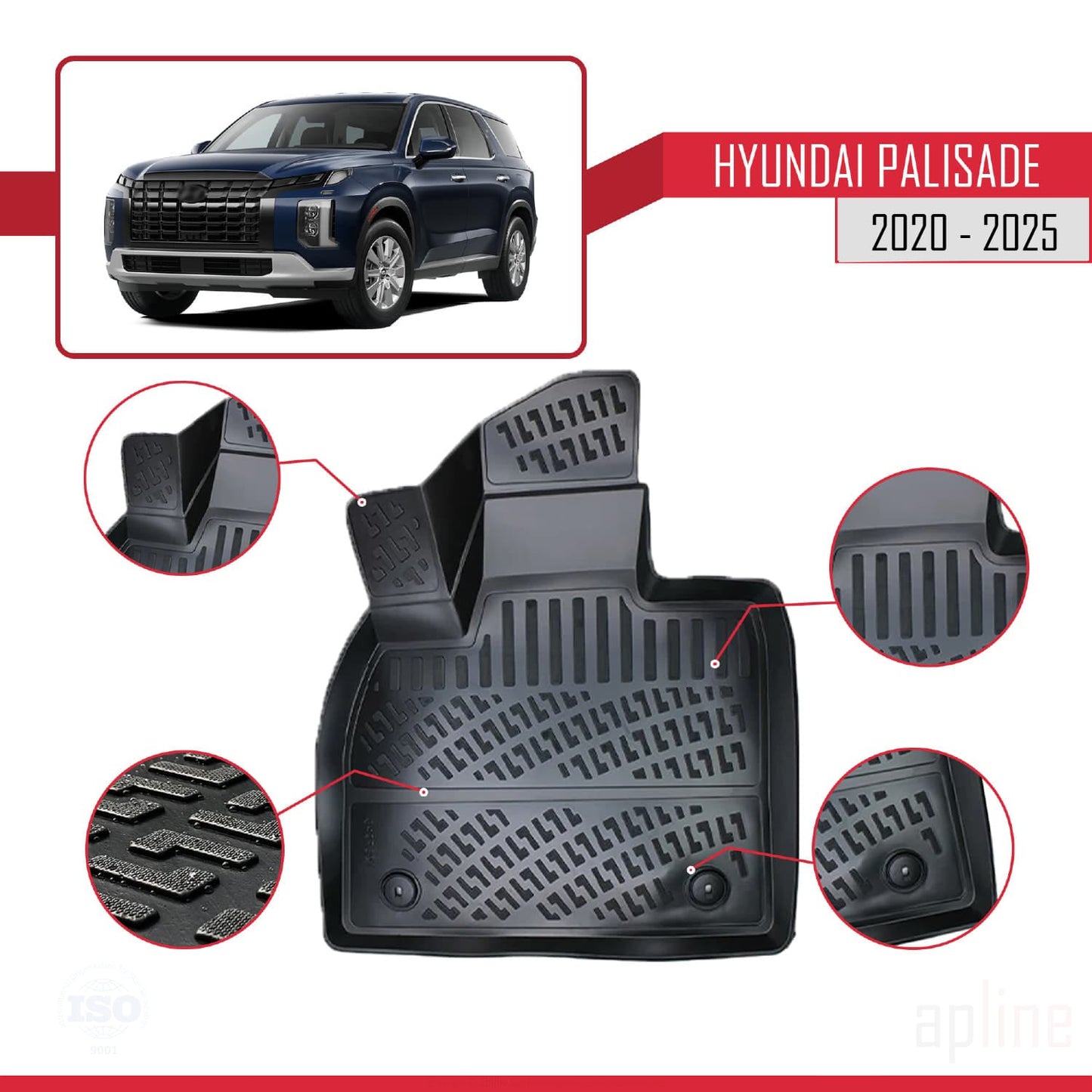 Tappetini auto compatibili con Hyundai Palisade (7 Koltuk) 2020-2025 4D neri