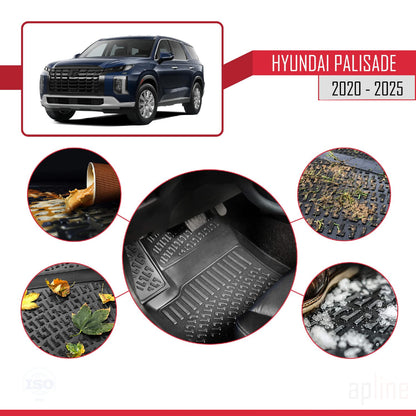 Tappetini auto compatibili con Hyundai Palisade (7 Koltuk) 2020-2025 4D neri