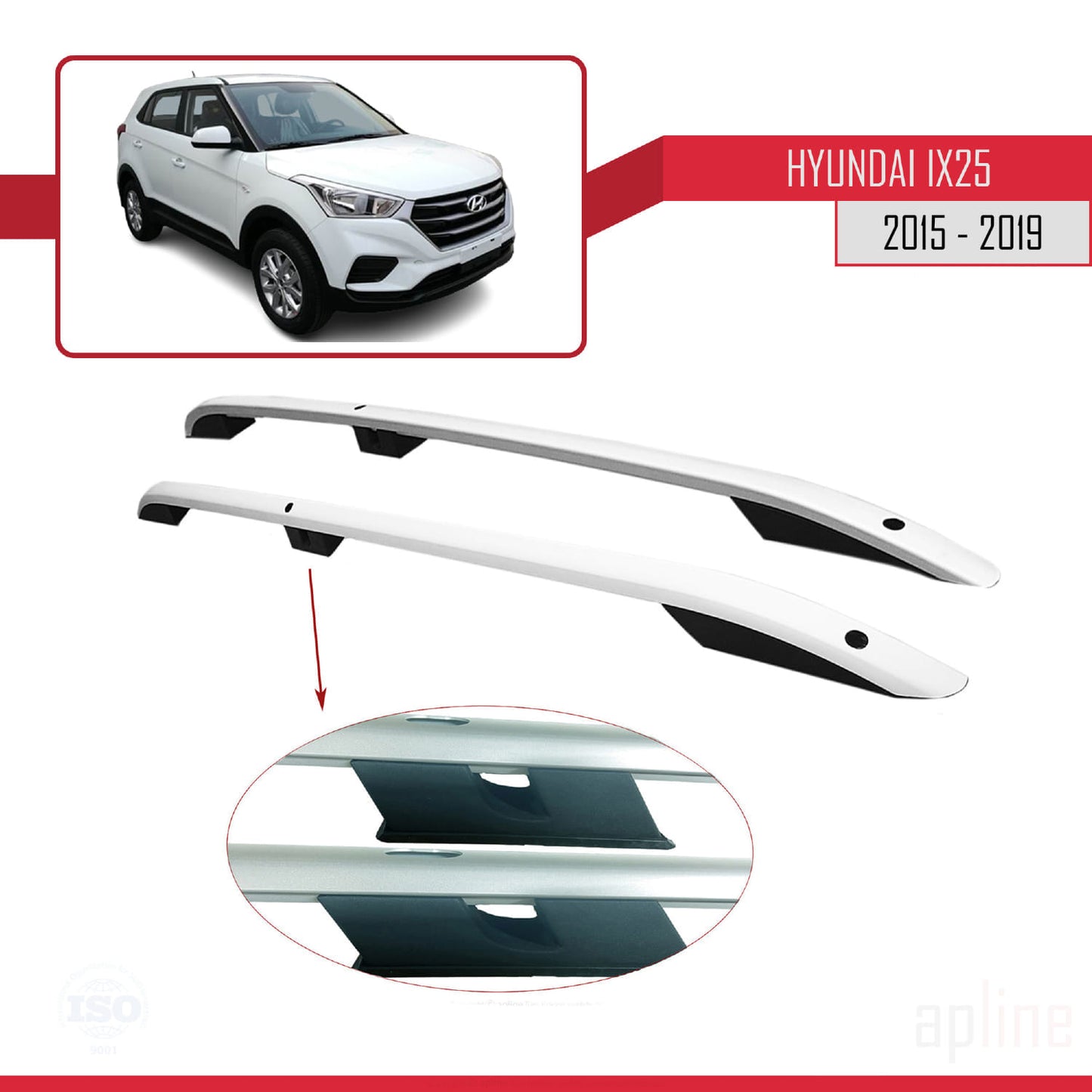 Compatibile con Hyundai ix25 2015-2019 (passo corto L1/H1) Barre portatutto (modello adesivo) Grigio