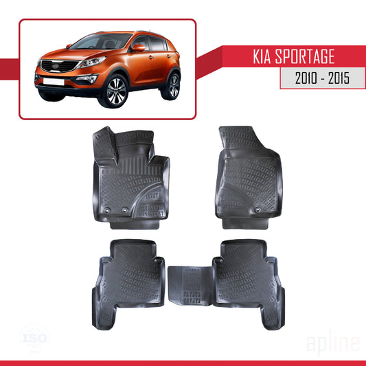 Compatibile con Kia Sportage 3 (SL) 2010-2015 4D Tappeti in Gomma Nero