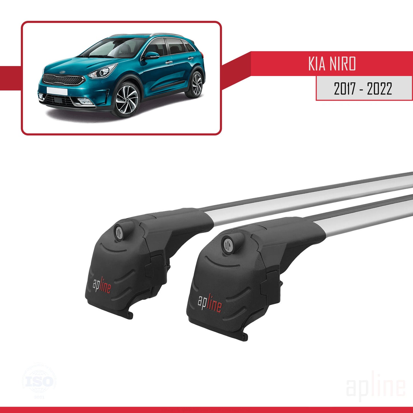 Compatible with Kia Niro (DE) 2017-2022 ACE-2 Car Roof Rack Cross Bar Grey Aluminium 2 Bars
