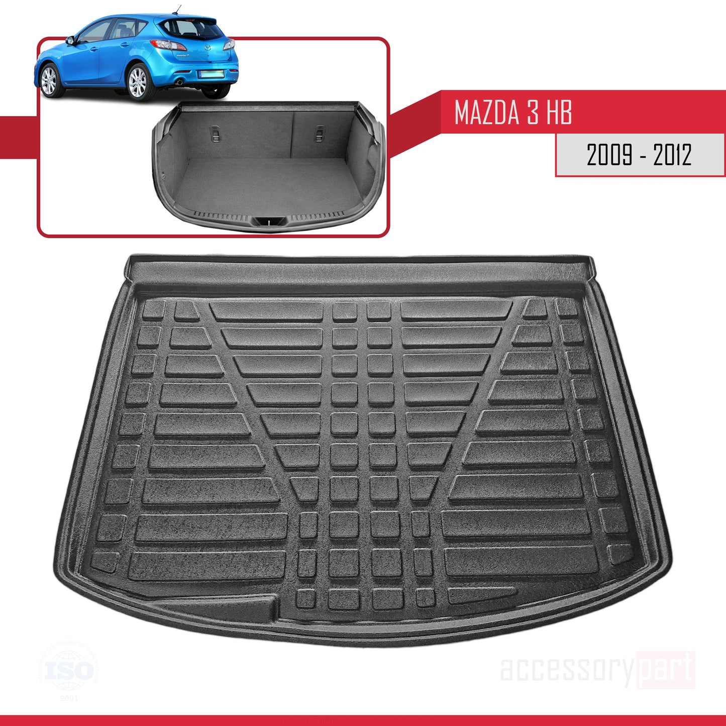 Vasca Baule per Mazda Mazda 3 HB 2009-2012 Tappetini Bagagliaio NERO