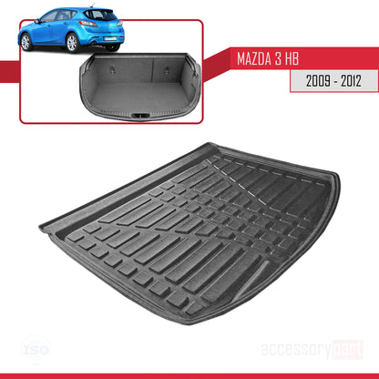 Vasca Baule per Mazda Mazda 3 HB 2009-2012 Tappetini Bagagliaio NERO