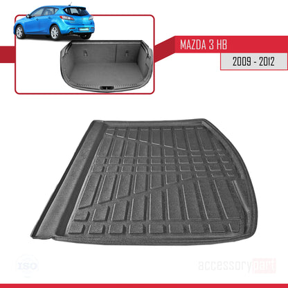 Vasca Baule per Mazda Mazda 3 HB 2009-2012 Tappetini Bagagliaio NERO