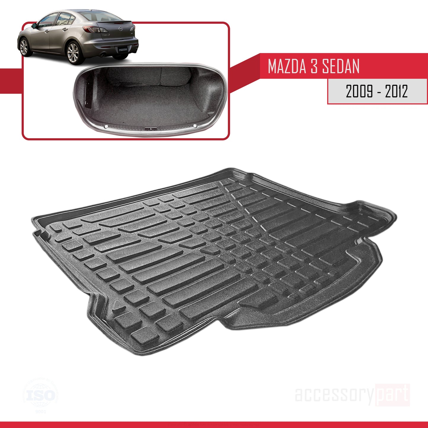 Compatible with Mazda 3 II (BL) Sedan 2009-2012 Flexible Trunk Mats Cargo Liner Black