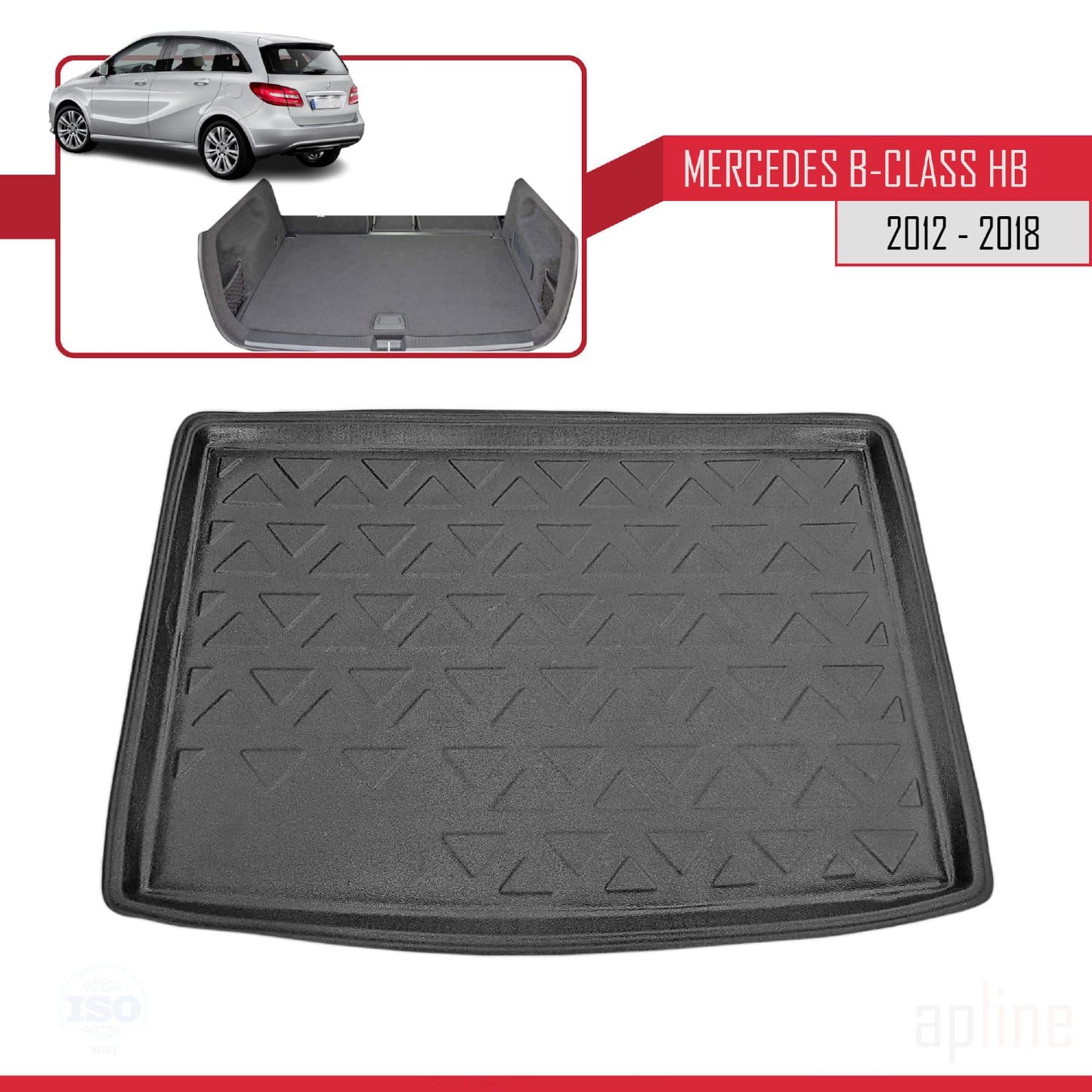 Compatible with Mercedes B Class 2 (W246) HB 2012-2018 Flexible Trunk Mats Cargo Liner Black