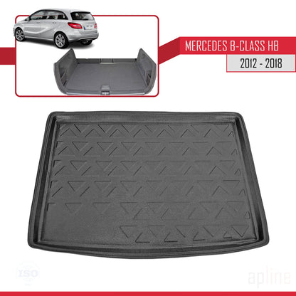 Compatible with Mercedes B Class 2 (W246) HB 2012-2018 Flexible Trunk Mats Cargo Liner Black