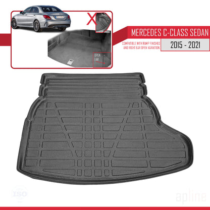 Compatible with Mercedes C Class 4 (W205) 2015-2021 Flexible Trunk Mats Cargo Liner Black