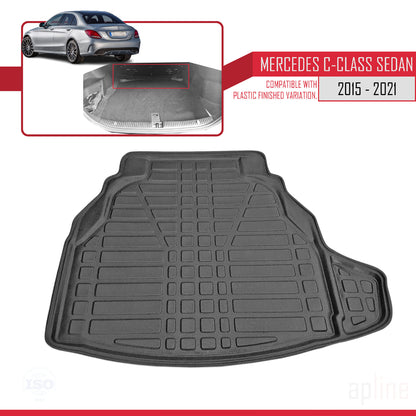 Compatible avec Mercedes Classe C 4 (W205) V2 2015-2021 Flexible Tapis de Coffre Plancher de Chargement Noir