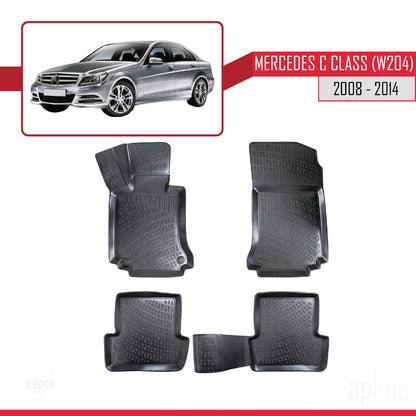 Compatible avec Mercedes Classe C 3 (W204) 2008-2014 4D Tapis de Voiture Noir