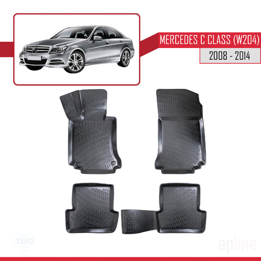 Compatibile con Mercedes Classe C 3 (W204) 2008-2014 4D Tappeti in Gomma Nero